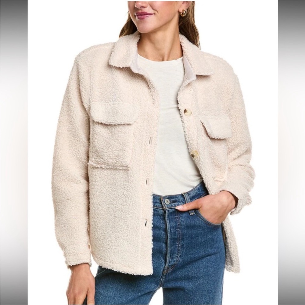 BeachLunchLounge Tory Fleece Jacket Teddy Sherpa Shacket Cream Size Large